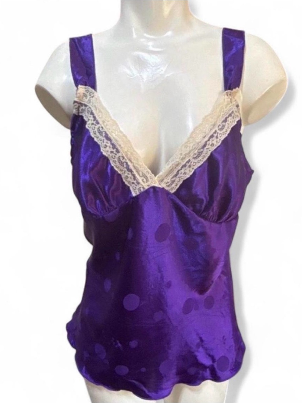 Vintage Y2K Deadstock 90265 Purple Satin Lace Cami Top - XL fairycore